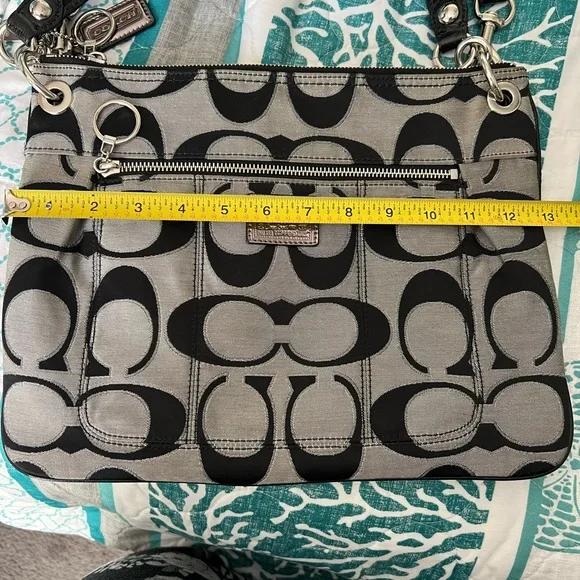Coach Black and Gray Crossbody Purse or bag with Signature Pattern - Picture 10 of 12
